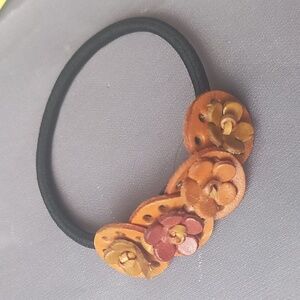 2" handmade leather flower ponytail holder